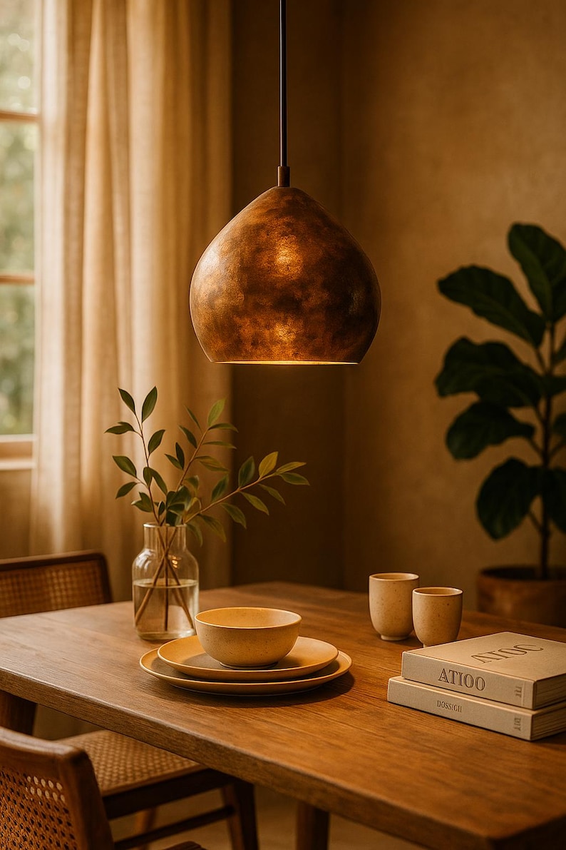 Solid copper pendant lamp for Mediterranean or boho decor