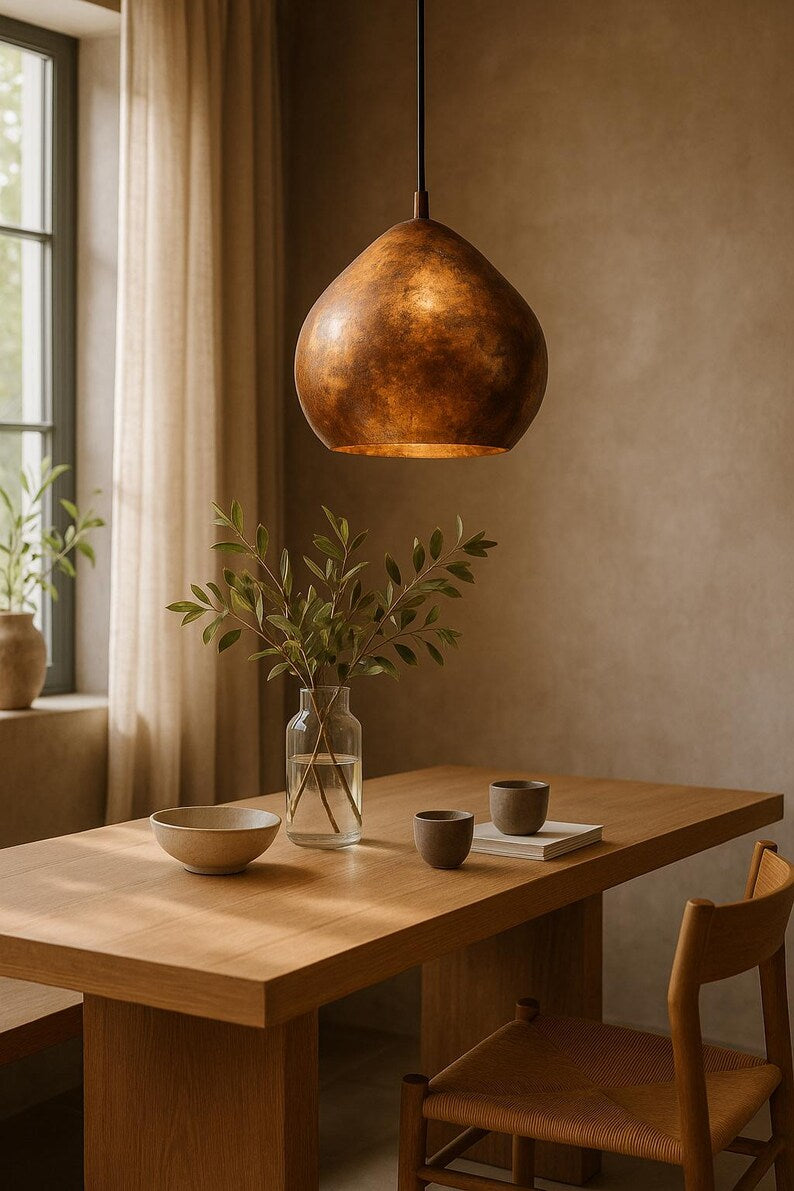 Solid copper pendant lamp for Mediterranean or boho decor