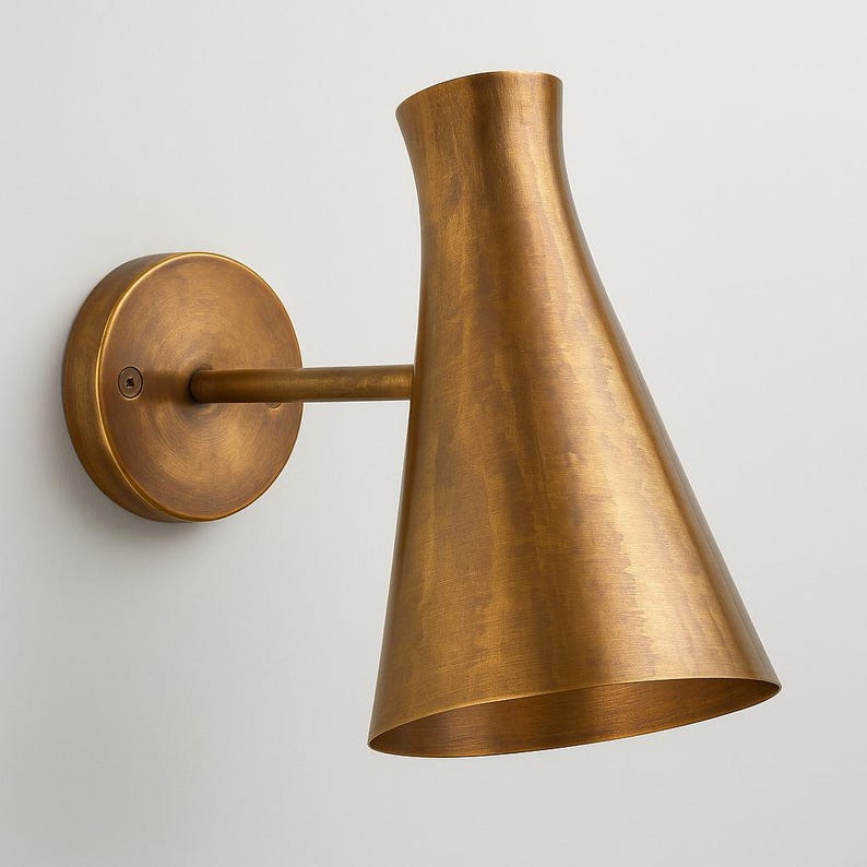 Handcrafted copper cone wall sconce for outdoor patio lighting – trumpet design

