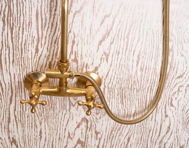 Unlacquered Brass Shower System – Vintage Wall-Mount Fixture

