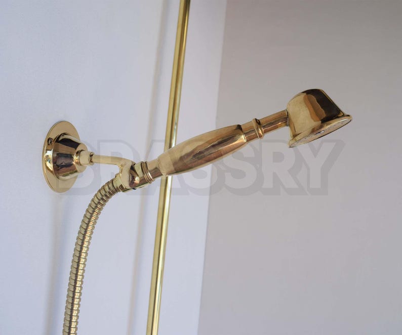 Unlacquered brass showerhead for indoor and outdoor use

