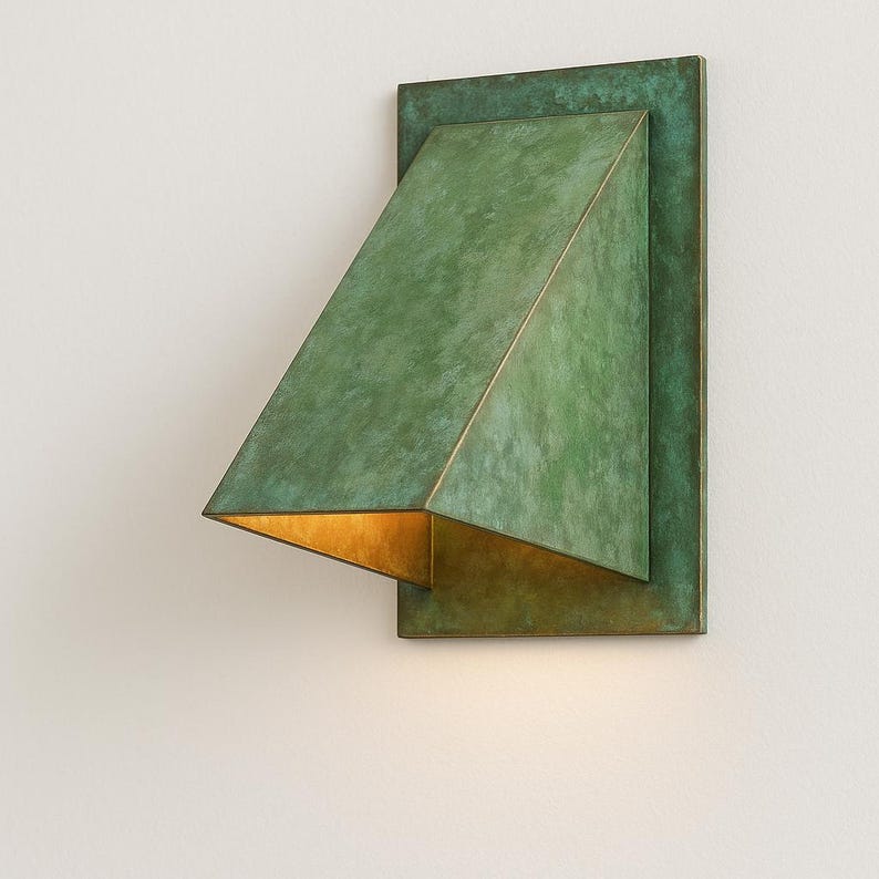 Verdigris copper wall light handmade in Morocco – mid-century modern design