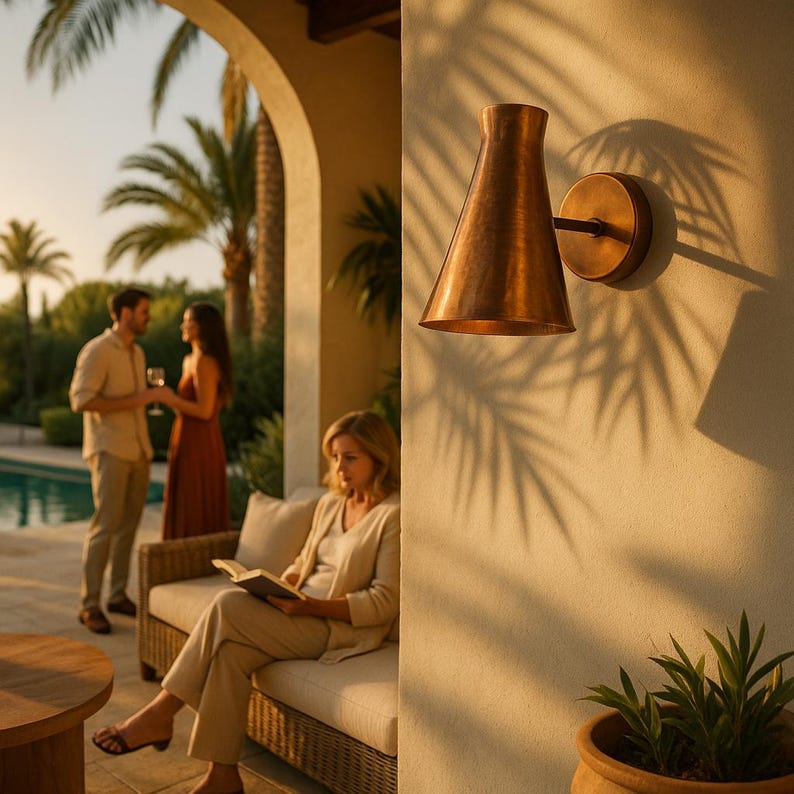Weatherproof handcrafted copper patio wall sconce – ideal for modern outdoor lighting

