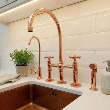 Copper kitchen faucet set with sink in a modern kitchen