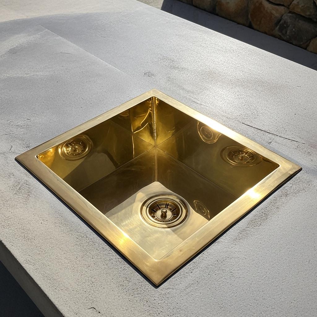 Gold sink on a concrete surface