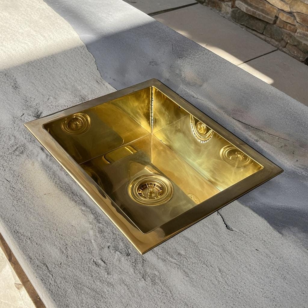 Gold sink on a stone surface