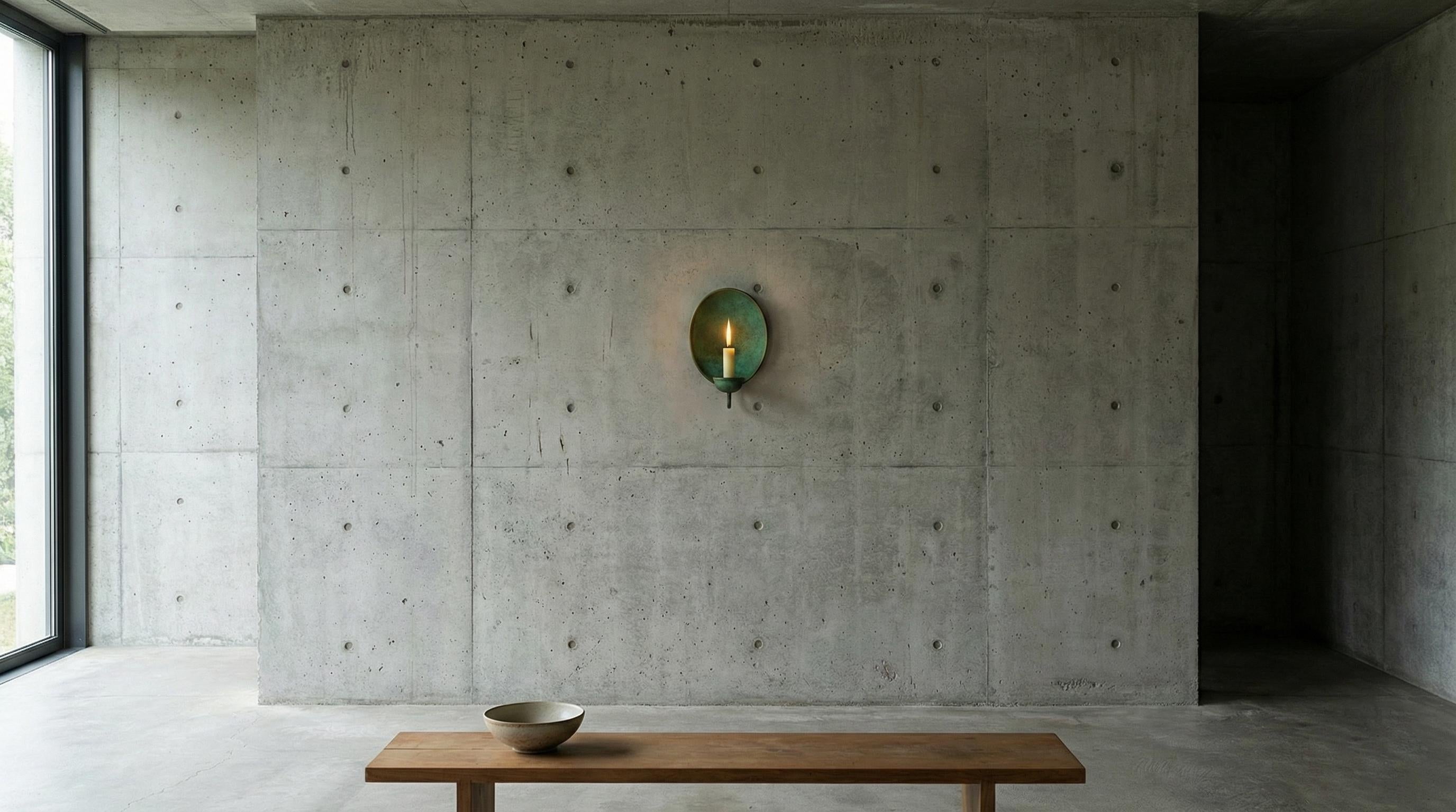 Modern interior with concrete wall and wooden table