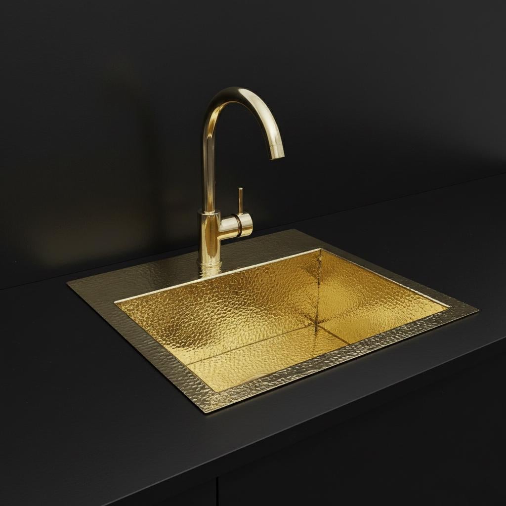 Gold sink and faucet on a black background
