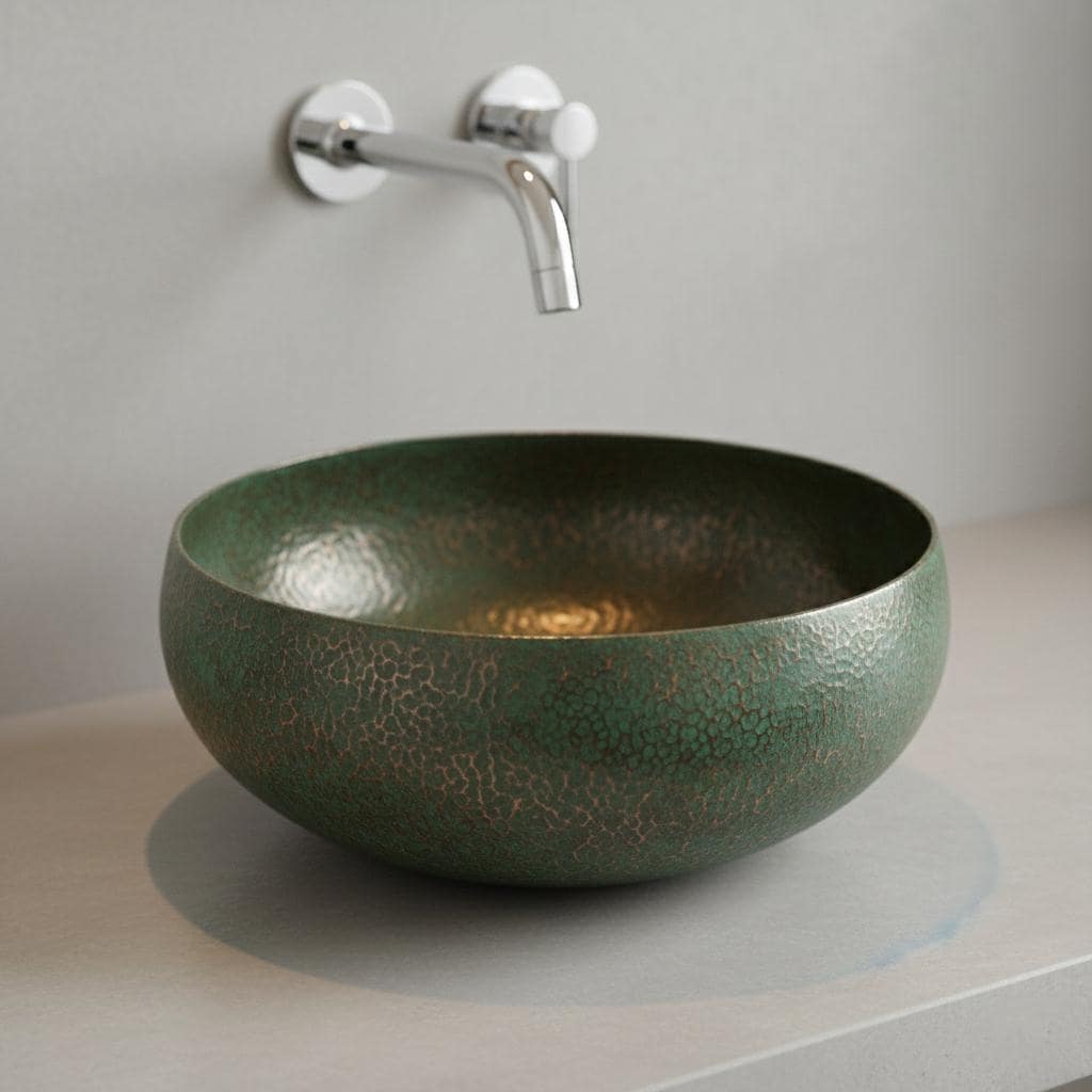 Green sink with a faucet on a neutral background