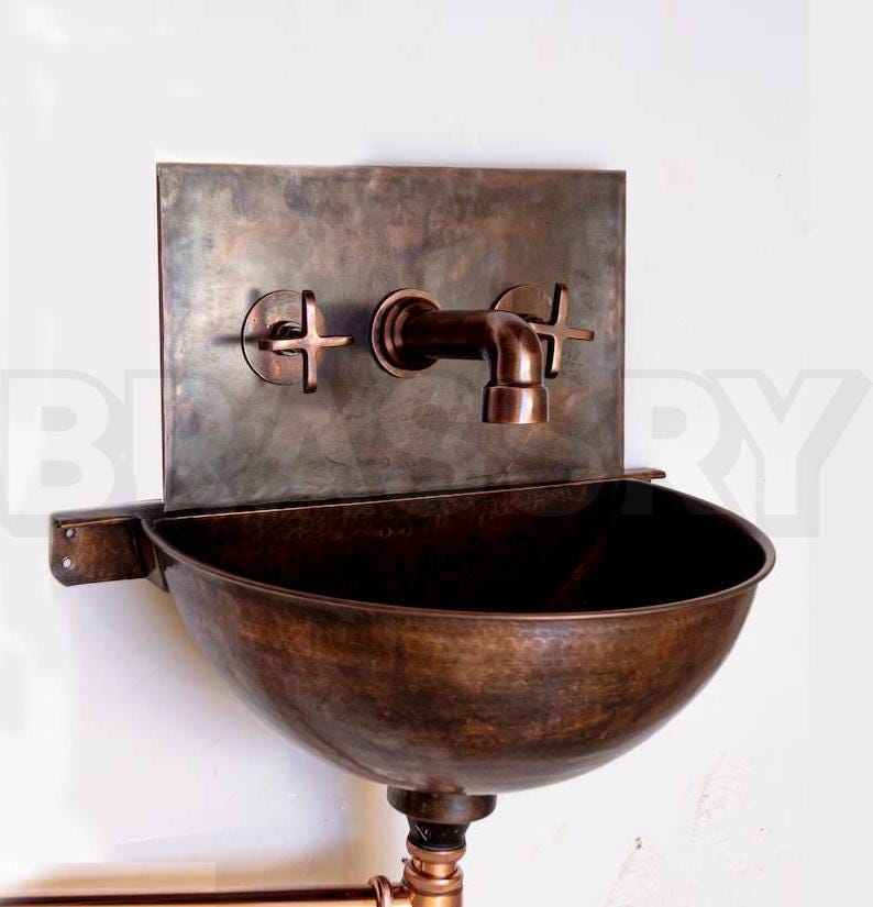 Wall Mounted Moroccan Copper Sink Set – Handmade Rustic Vanity Combo