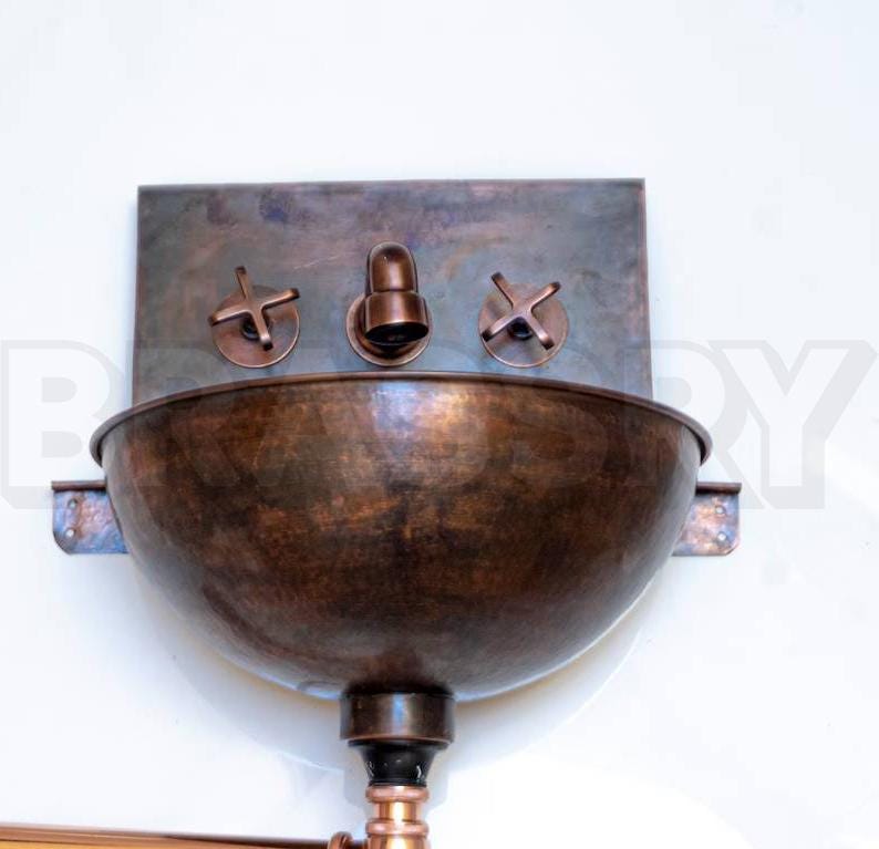 Wall Mounted Moroccan Copper Sink Set – Handmade Rustic Vanity Combo