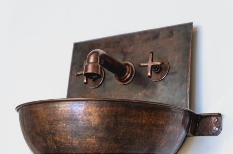 Wall Mounted Moroccan Copper Sink Set – Handmade Rustic Vanity Combo