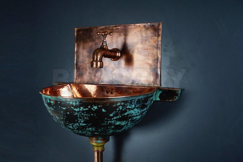 Handcrafted Moroccan Copper Wall Sink – Antique Patina Bathroom Basin