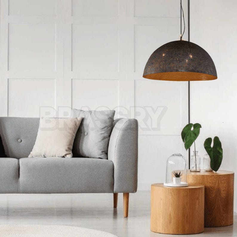 Handcrafted Moroccan hammered copper pendant light in 6 sizes, aged copper finish, ideal for kitchen islands, boho and rustic interiors

