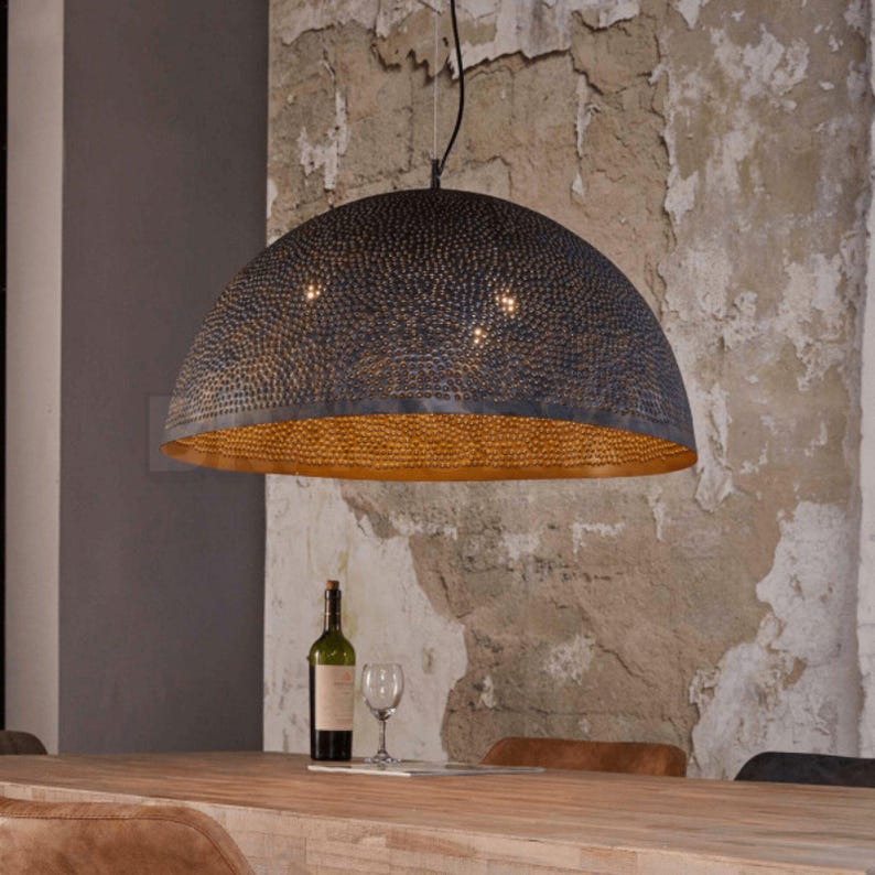 Handcrafted Moroccan hammered copper pendant light in 6 sizes, aged copper finish, ideal for kitchen islands, boho and rustic interiors

