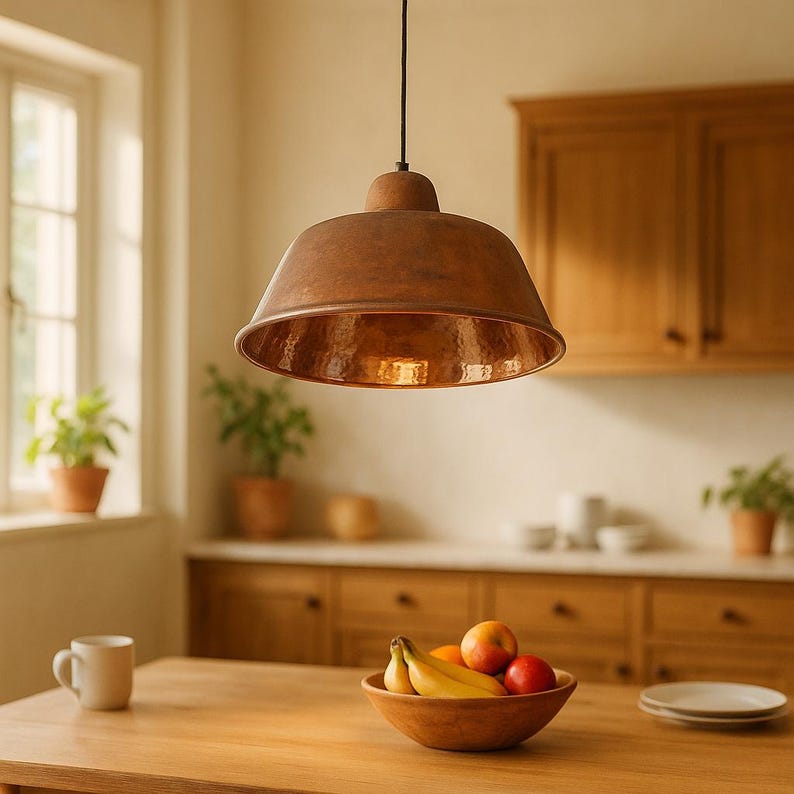 Rustic Copper Pendant Light – Handmade Dome Ceiling Lamp