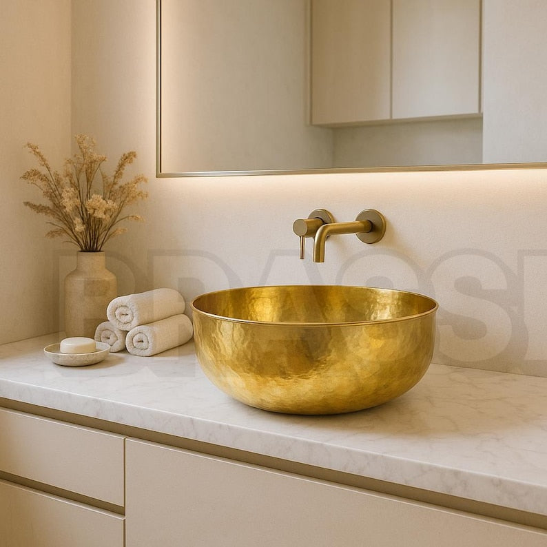 Engraved Moroccan Brass Sink Bowl – Hand-Hammered Bathroom Basin
