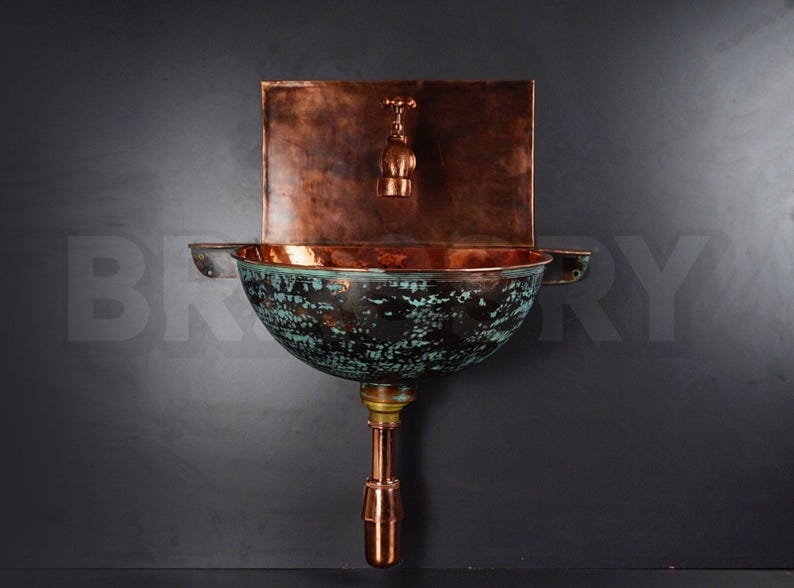 Handcrafted Moroccan Copper Wall Sink – Antique Patina Bathroom Basin