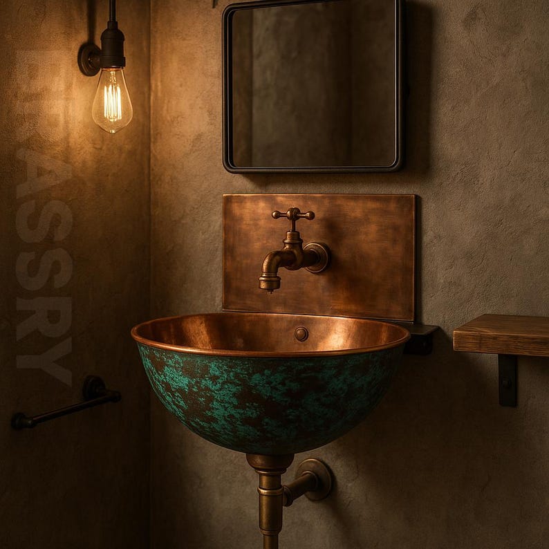 Handcrafted Moroccan Copper Wall Sink – Antique Patina Bathroom Basin