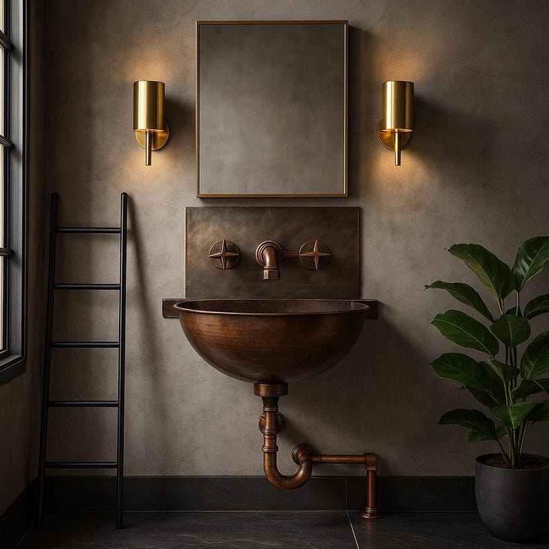 Wall Mounted Moroccan Copper Sink Set – Handmade Rustic Vanity Combo