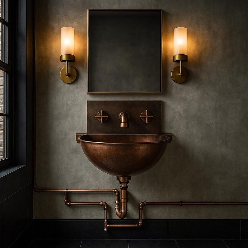 Wall Mounted Moroccan Copper Sink Set – Rustic Bathroom Vanity Combo