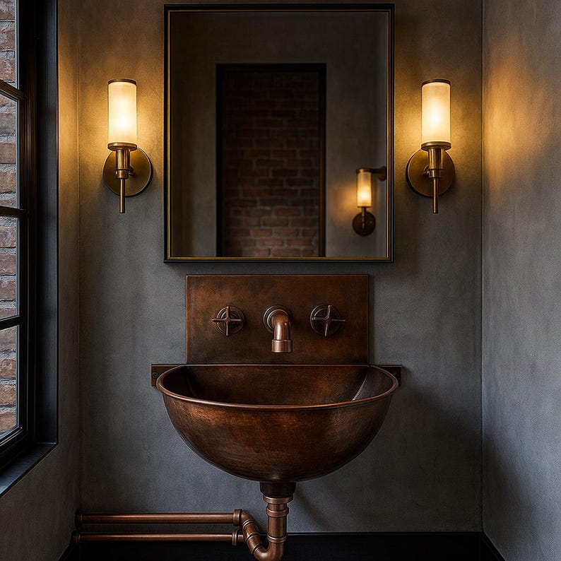 Wall Mounted Moroccan Copper Sink Set – Rustic Bathroom Vanity Combo