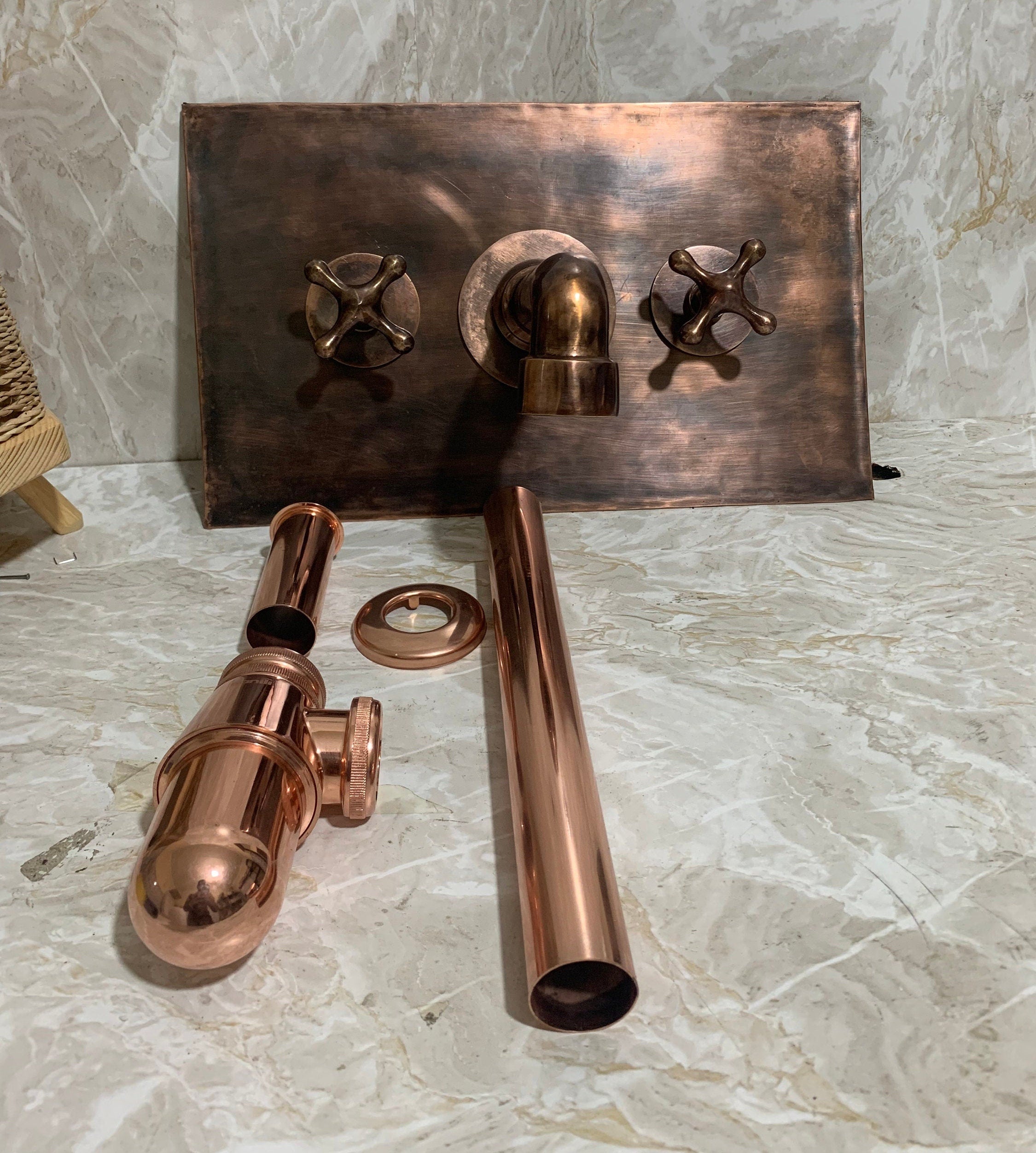 Copper Wall Mount Bathroom Sink 20" with Copper Faucet