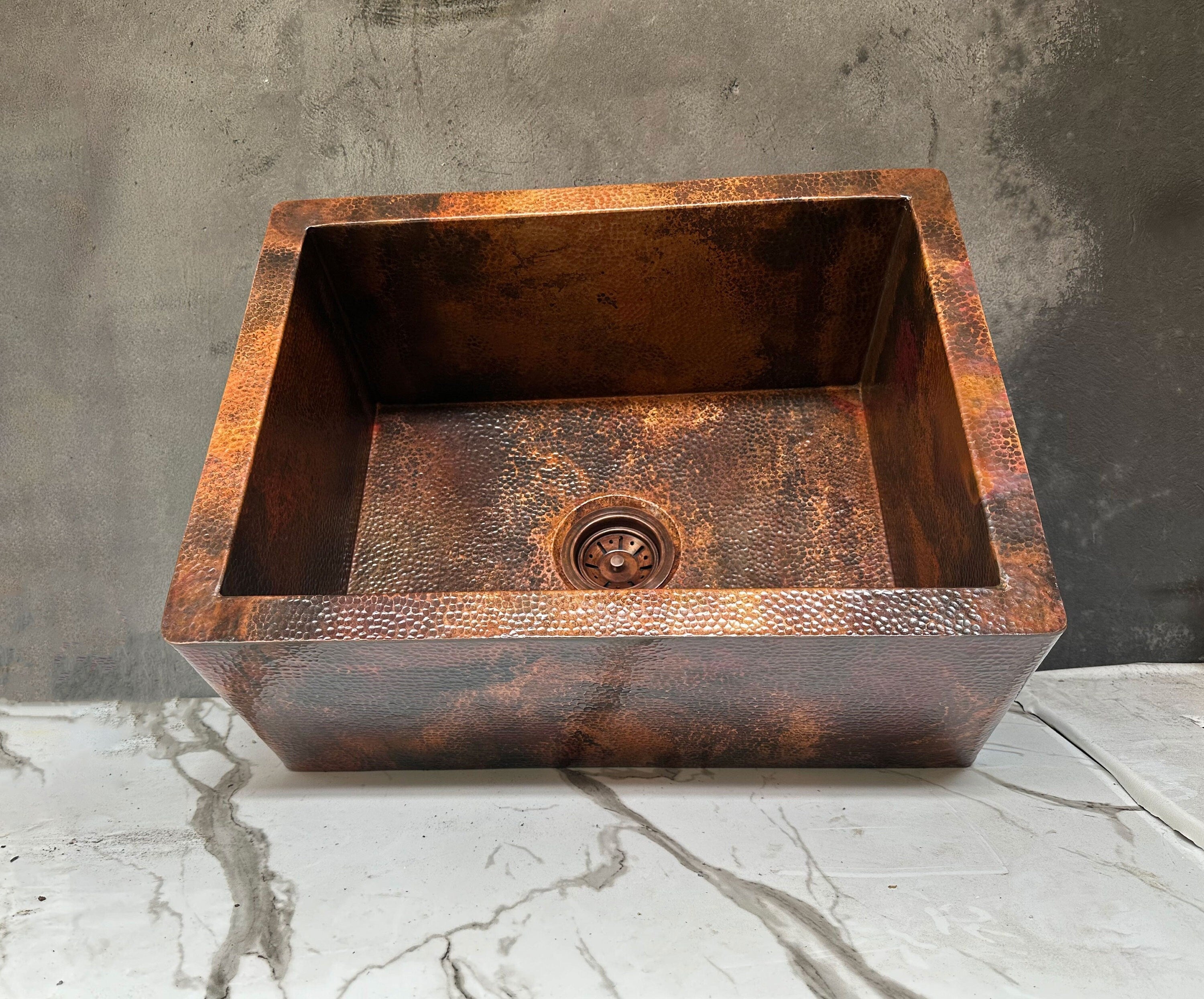 Hammered Copper Farmhouse Sink  Large Copper Kitchen Sink