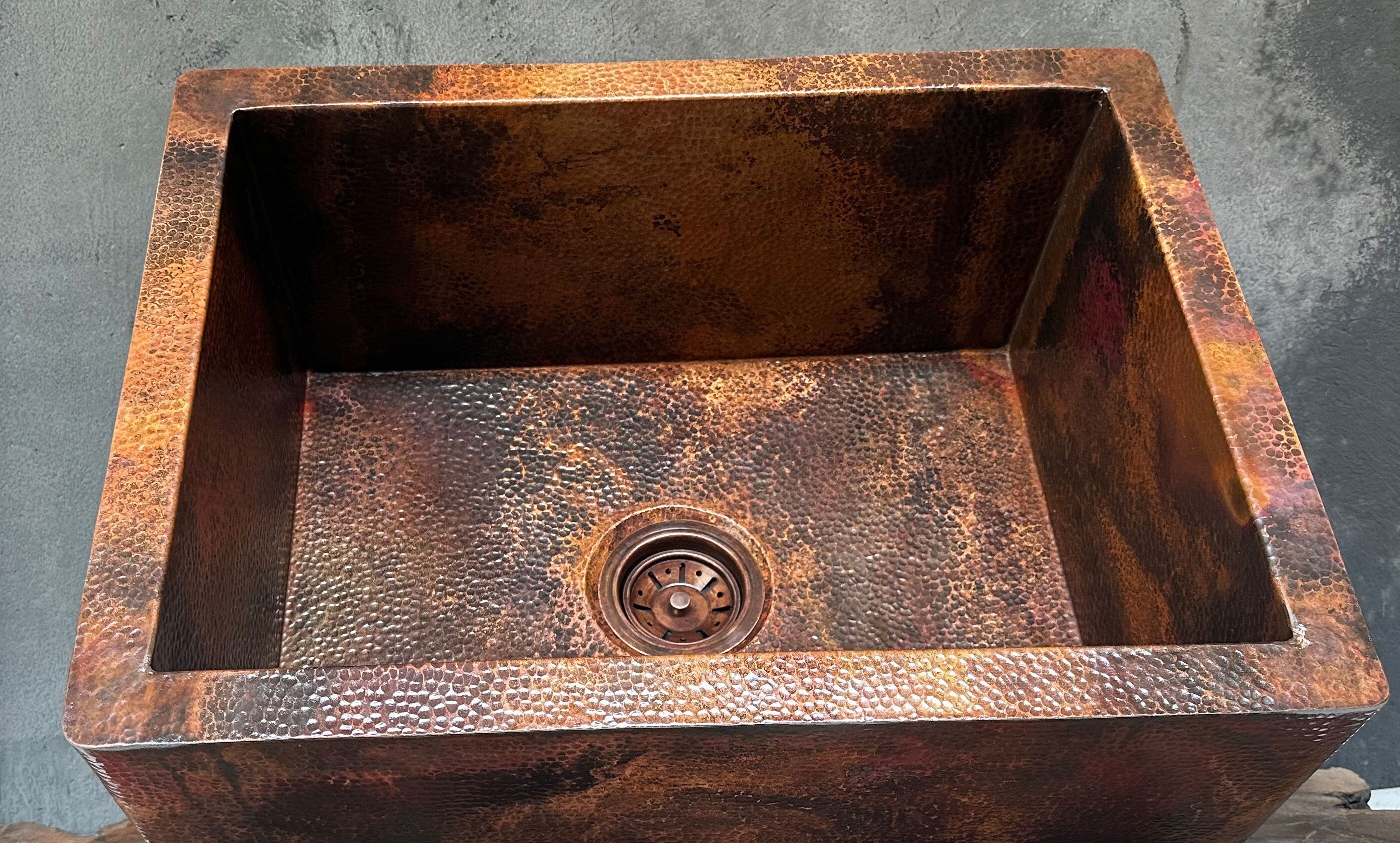 Hammered Copper Farmhouse Sink  Large Copper Kitchen Sink