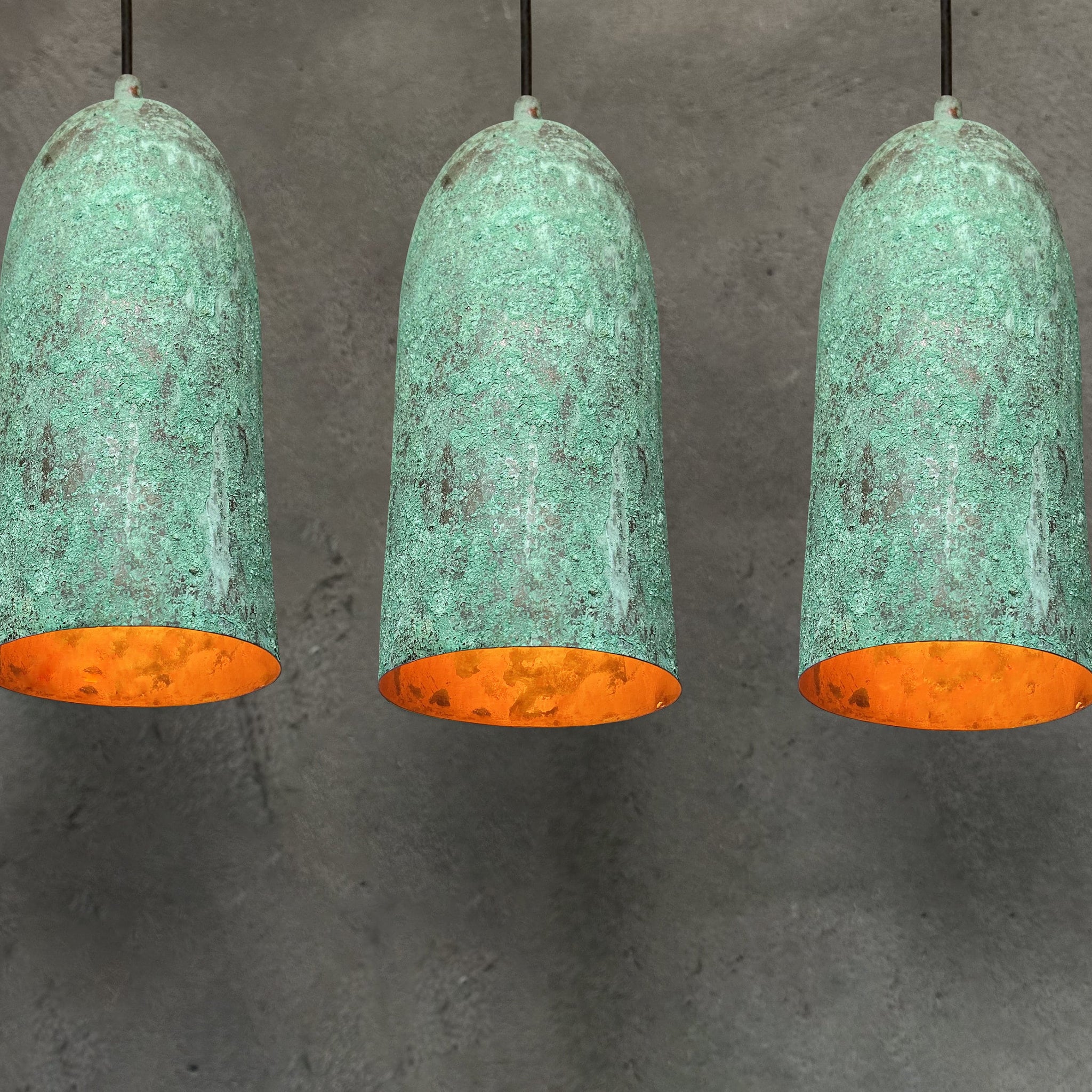 Set Of 3 Oxidized Copper Pendant Lights, Green Patina Farmhouse Light Fixture, Set Of Three Farmhouse  Hanging  Lamps