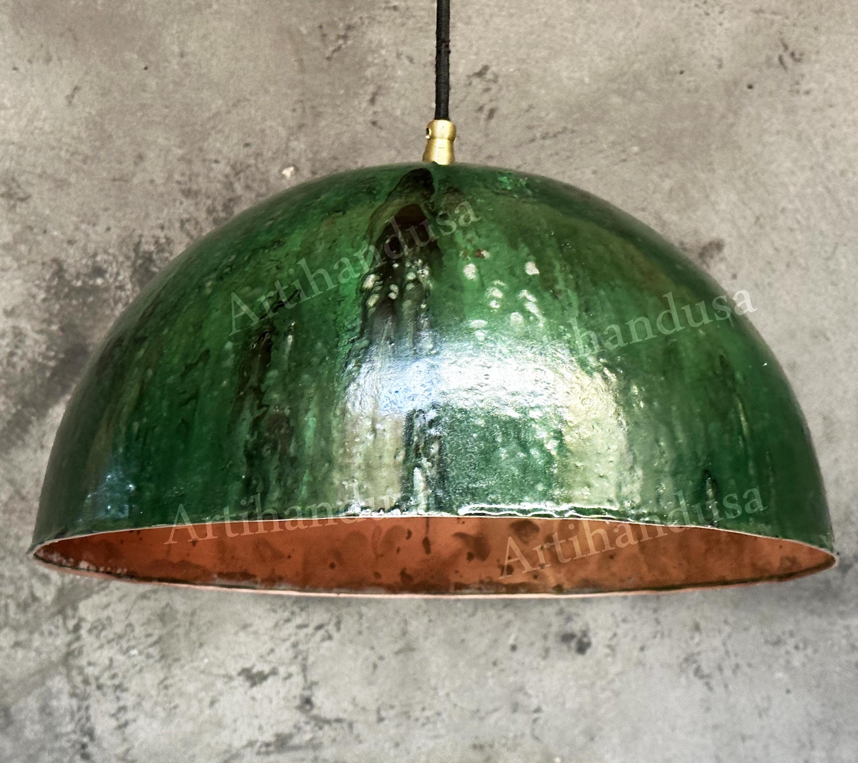 Green Ceramic Copper Island Kitchen Lighting, Green Dome Pendant Light