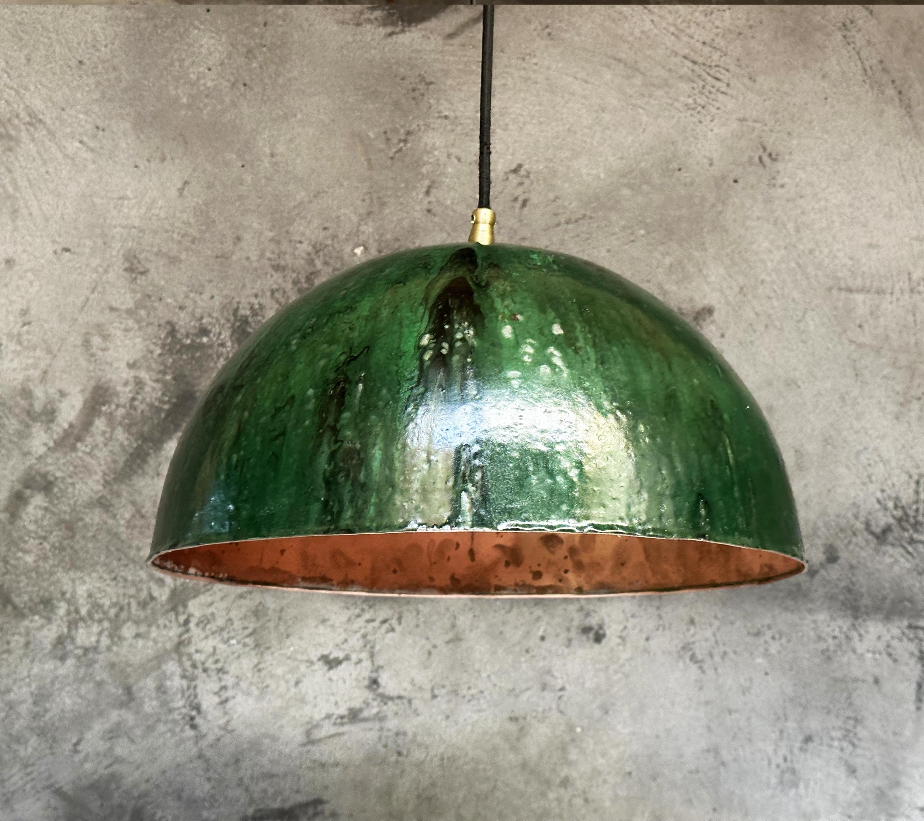 Green Ceramic Copper Island Kitchen Lighting, Green Dome Pendant Light