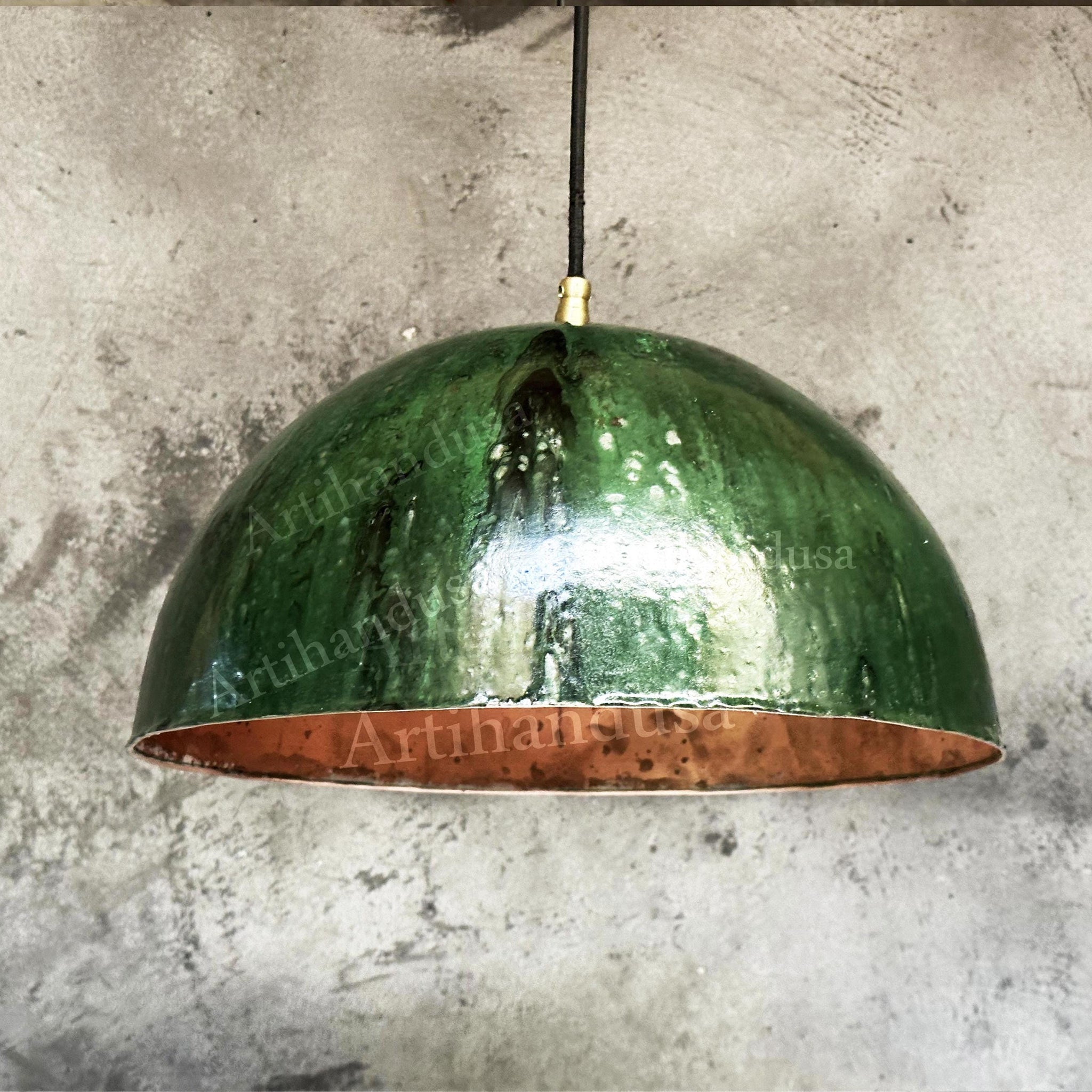 Green Ceramic Copper Island Kitchen Lighting, Green Dome Pendant Light