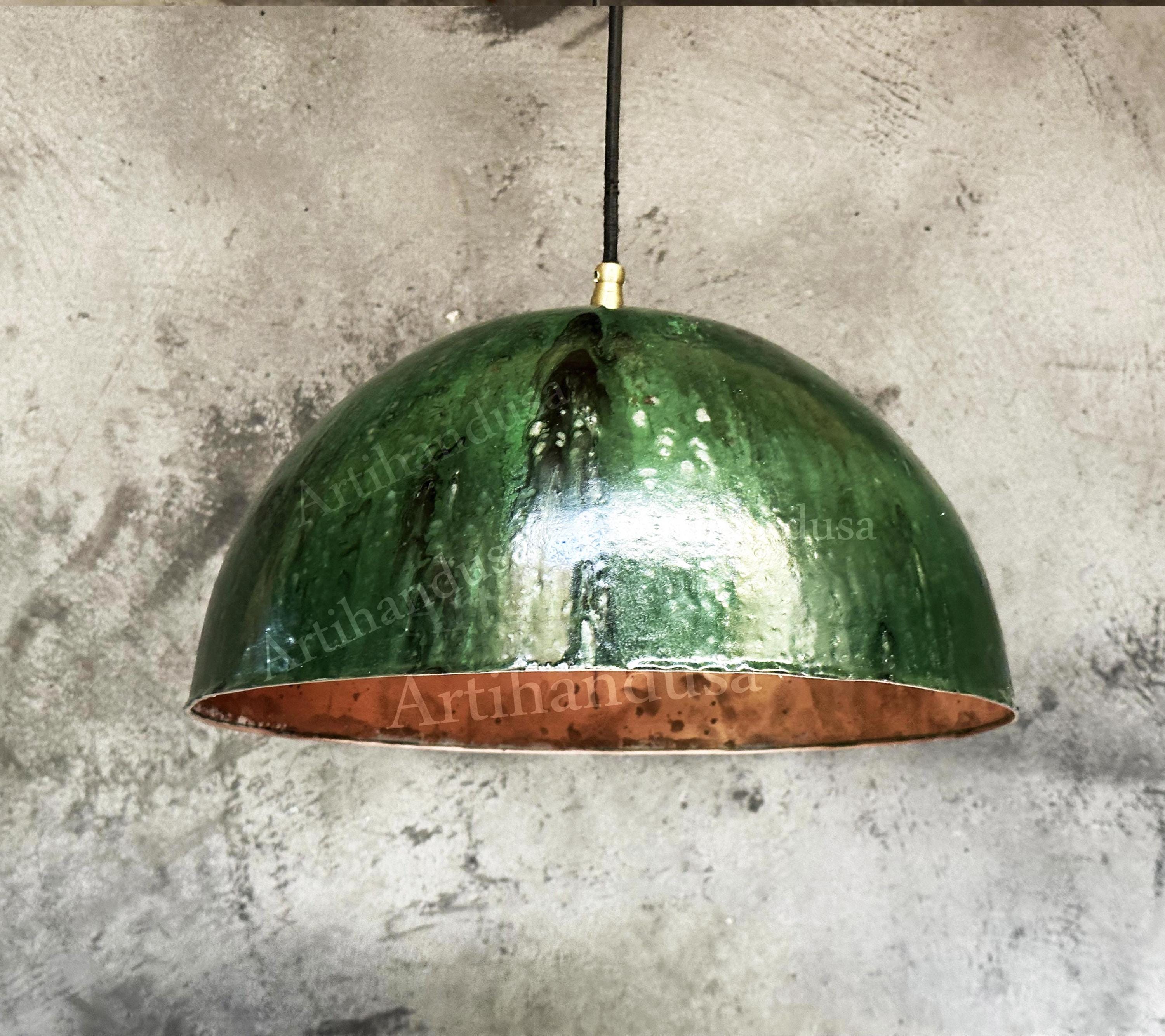 Green Ceramic Copper Island Kitchen Lighting, Green Dome Pendant Light