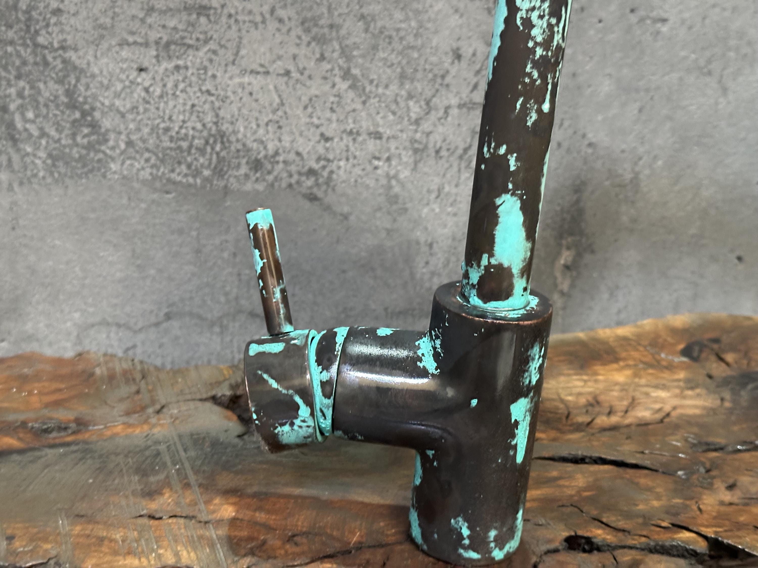 Oxidized Copper Mixer Bar Faucet, SIngle Handle Green Patina Faucet Bar Sink
