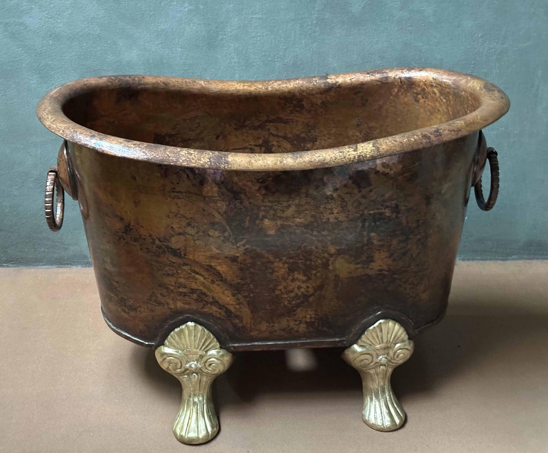 Small Copper Clawfoot Bathtub With Towel Rings