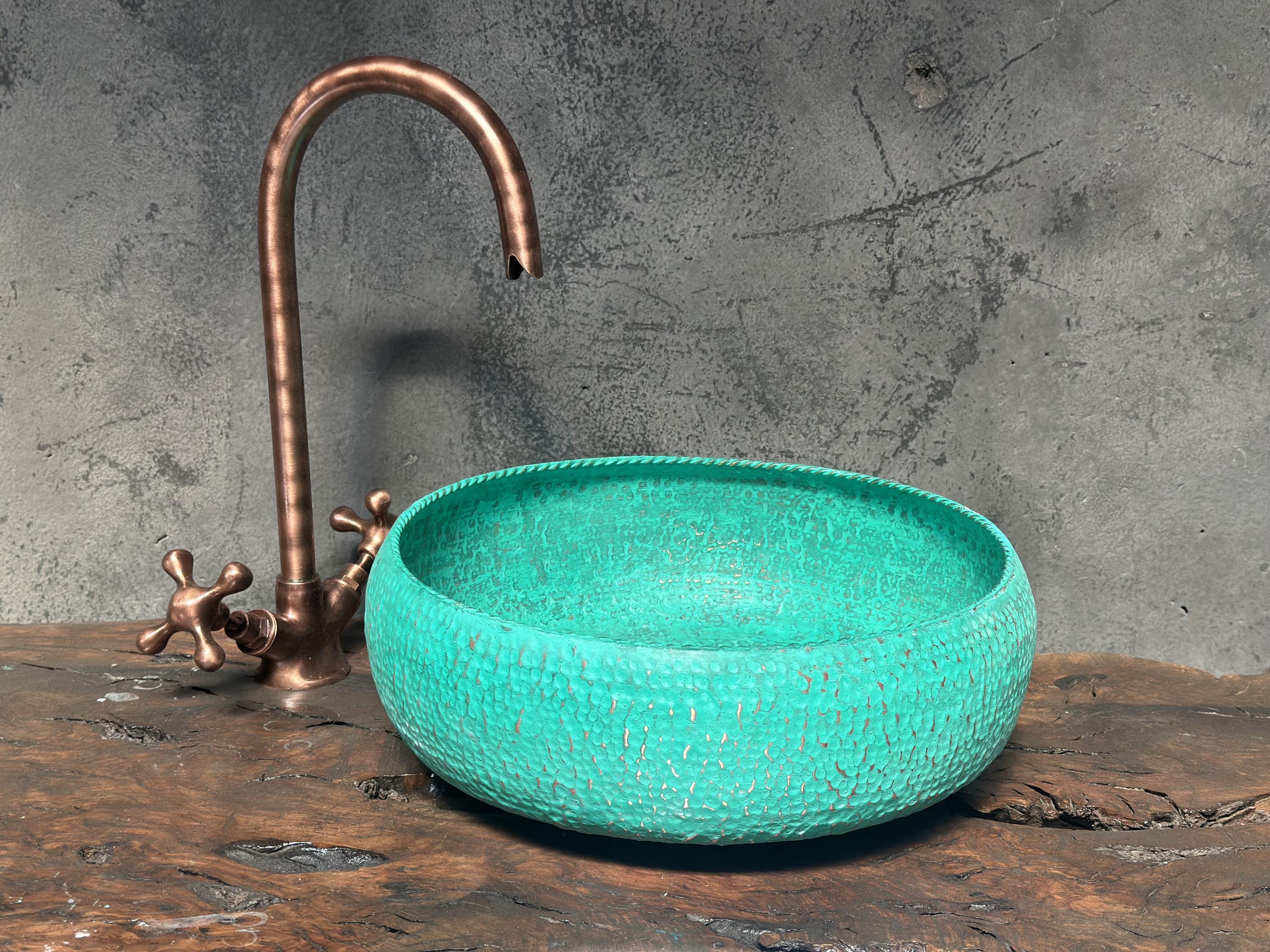 Handmade Turquoise Patina Copper Sink ,Hammered Verdigris Copper Sink for vanity