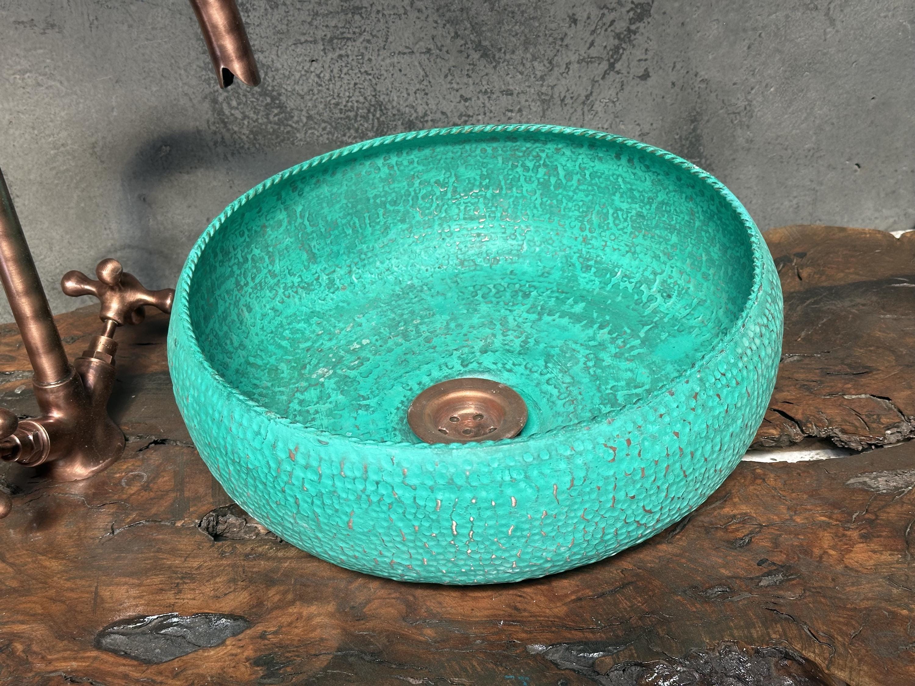 Handmade Turquoise Patina Copper Sink ,Hammered Verdigris Copper Sink for vanity
