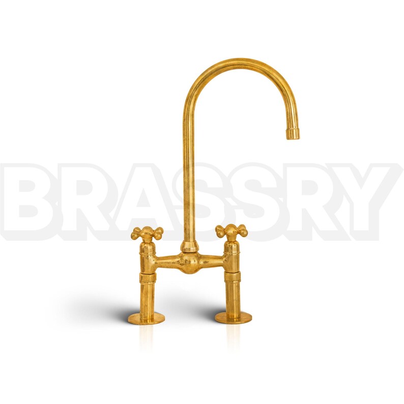 unlacquered brass faucet, wall mount bathroom faucet, gooseneck brass faucet, moroccan handmade faucet, rustic brass tap, dual handle faucet, aged brass wall faucet, brass vanity faucet, artisan bathroom fixture, vintage style faucet, wabi sabi faucet, non lacquered brass fixture, solid brass plumbing fixture, farmhouse brass wall faucet

